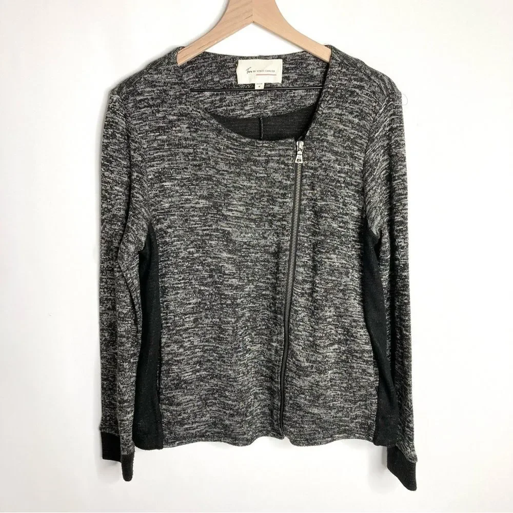 Two by Vince Camuto Moto Sweater Medium Gray Black